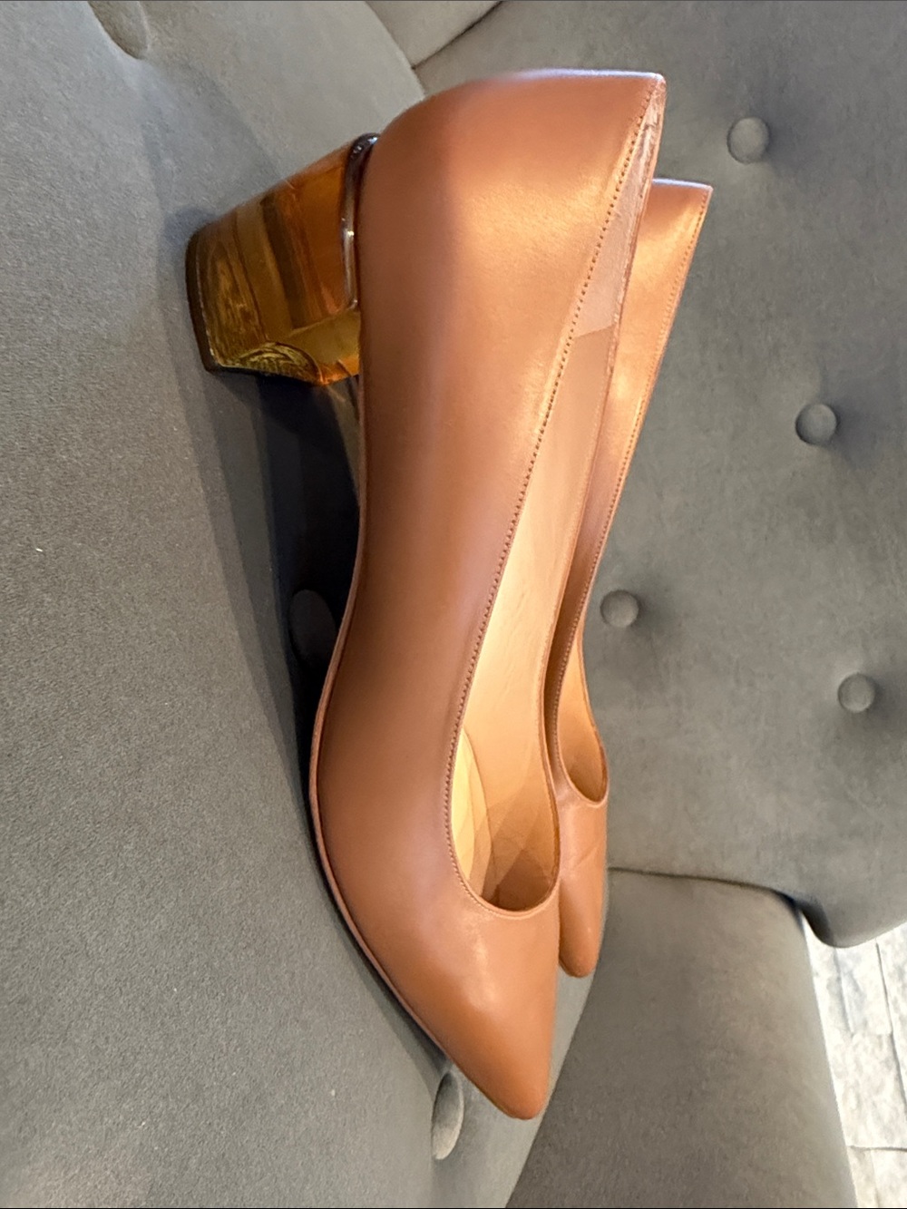 Stuart Weitzman Tan Leather Pointed-Toe Pumps - Picture 2 of 5